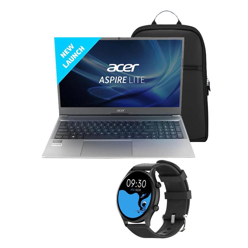Picture of Acer Aspire Lite - 12th Gen Intel Core i3-1215U 15.6" AL15-52 Thin & Light Laptop (8GB/ 512GB SSD/ Full HD Display/ Windows 11 Home/ 1 Year Warranty/ Steel Gray/ 1.59kg)  Smart Watch + Laptop Bag